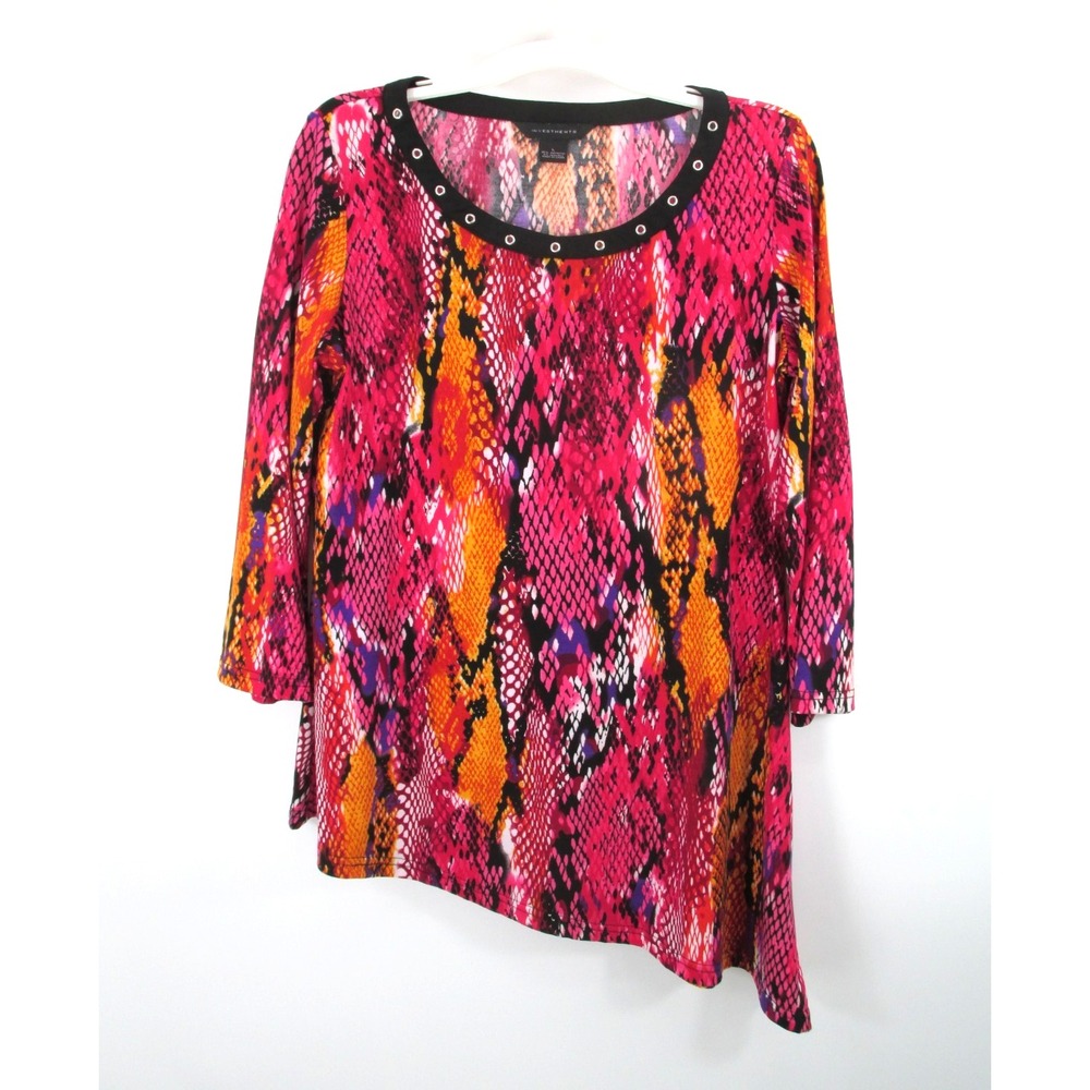 Vintage 90s Investments Tunic Blouse Womens Large Multicolor Asymmetric Snake